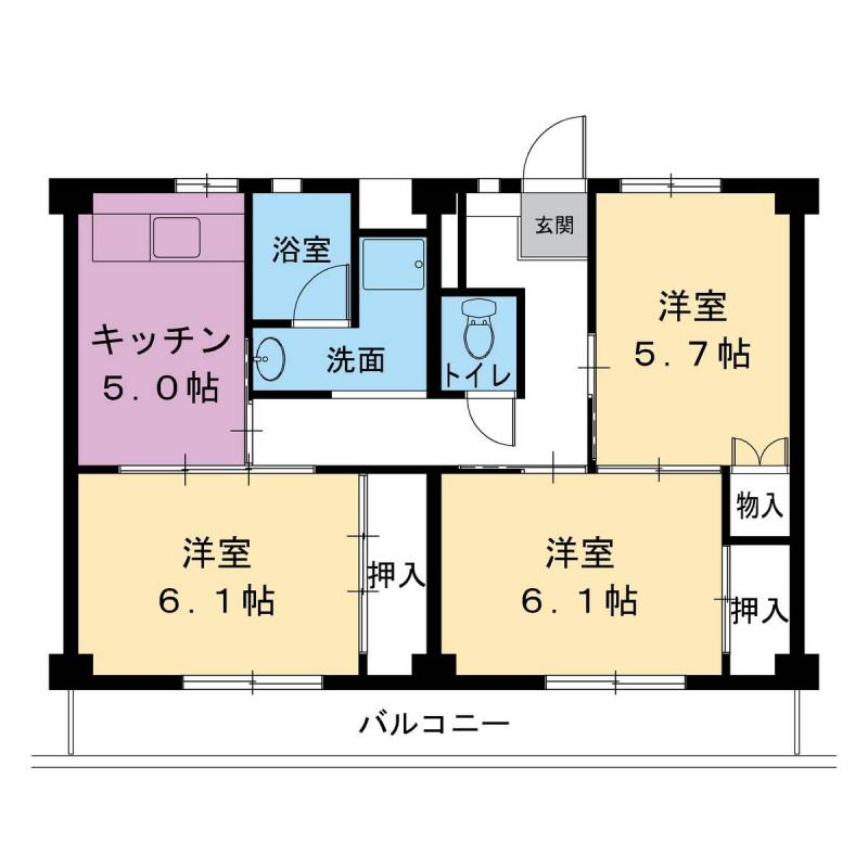 ビレッジハウス下管池5号棟(3DK/4階)の間取り写真