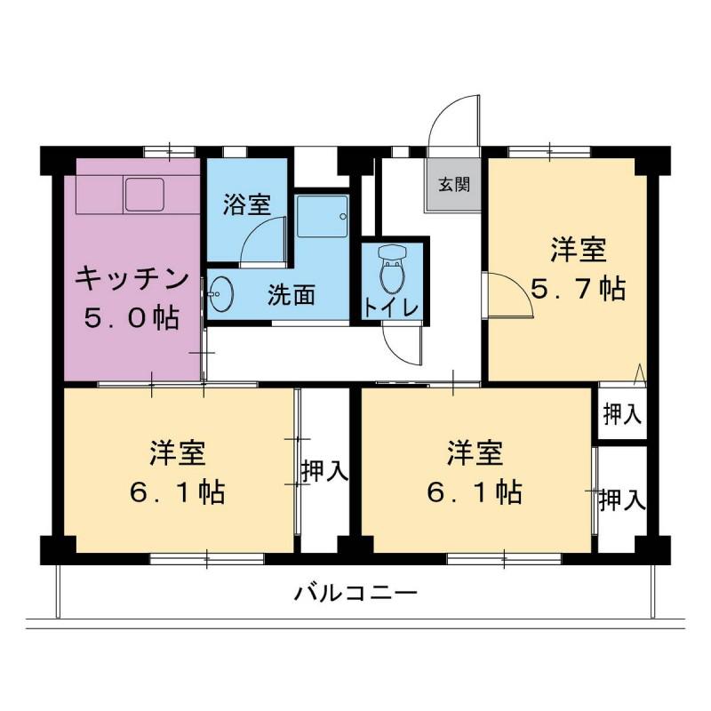 ビレッジハウス沼小柳 3号棟(3DK/1階)の間取り写真