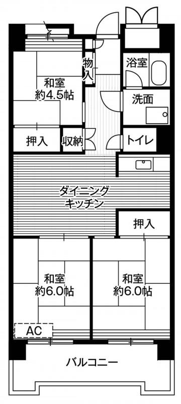 ビレッジハウス品川八潮タワー 1号棟(3DK/2階)の間取り写真