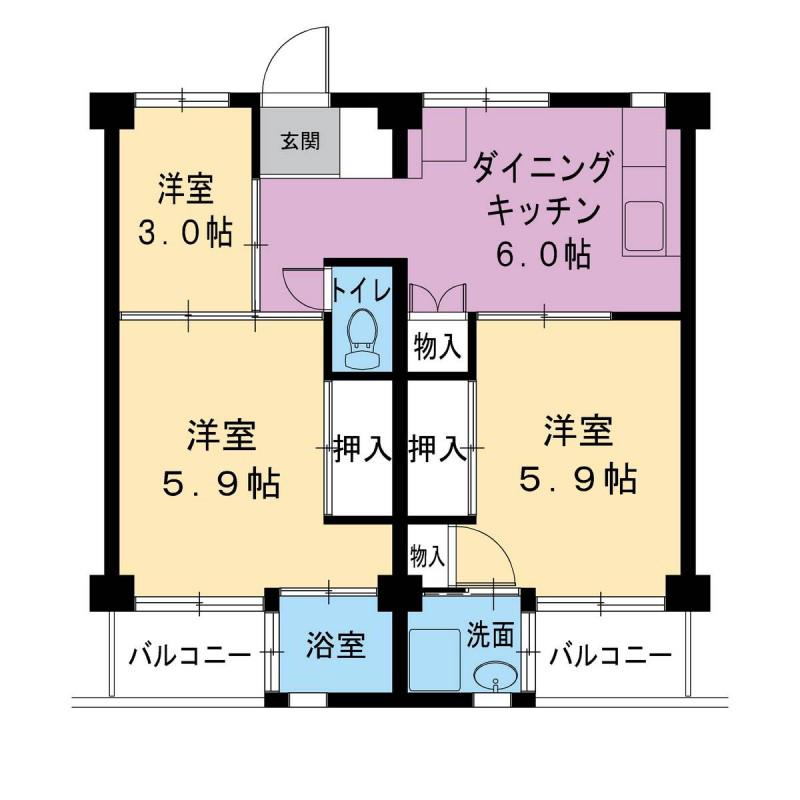 ビレッジハウス水島 1号棟(3DK/1階)の間取り写真