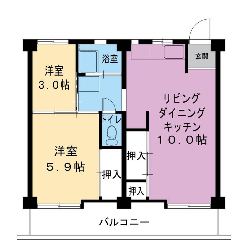 ビレッジハウス羽黒 3号棟(2LDK/4階)の間取り写真