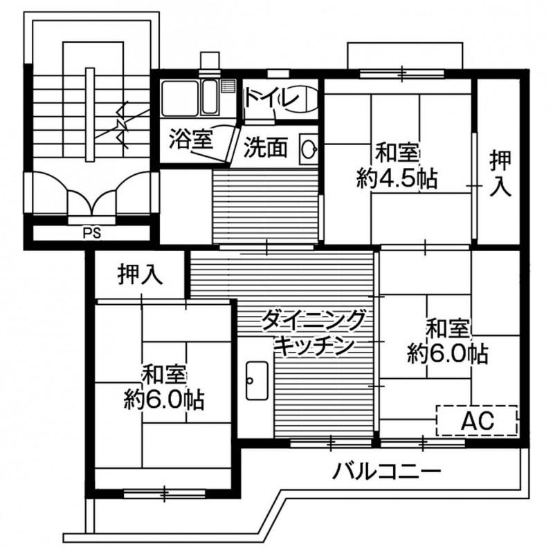 ビレッジハウス井村2号棟(3DK/5階)の間取り写真