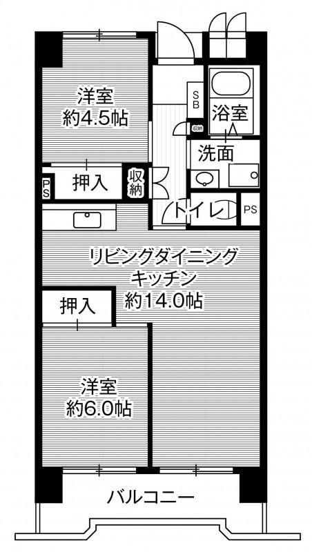 ビレッジハウス笠寺タワー1号棟(2LDK/1階)の間取り写真