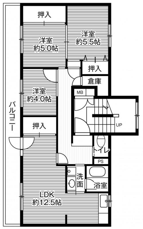 ビレッジハウス大楽毛2号棟(3LDK/2階)の間取り写真
