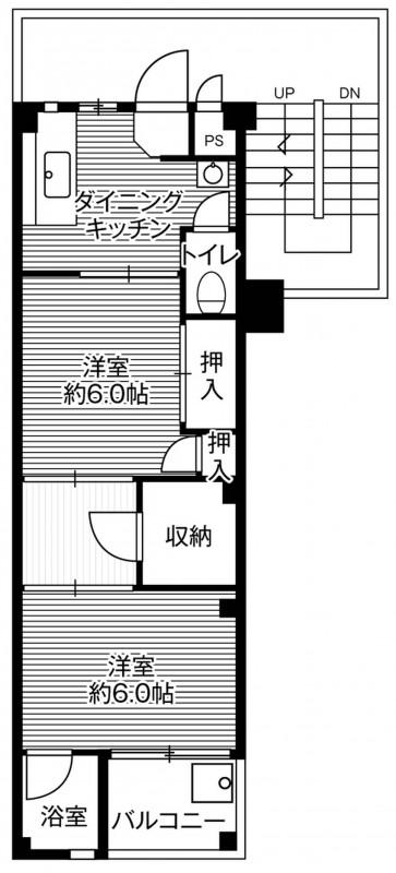 ビレッジハウス上尾5号棟(2DK/3階)の間取り写真