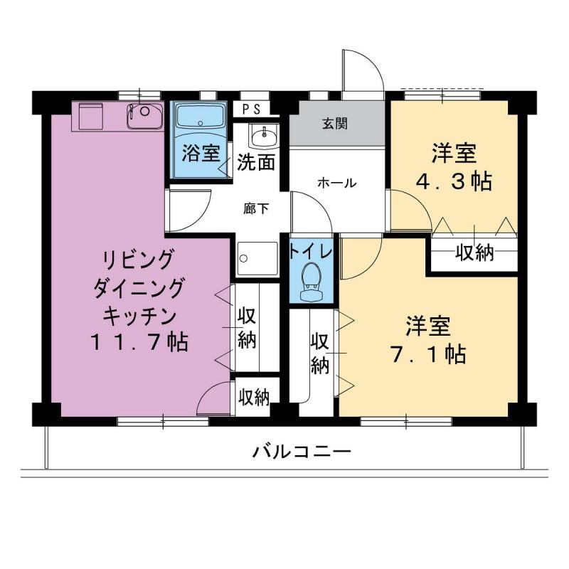 ビレッジハウス不入斗1号棟(3DK/5階)の間取り写真