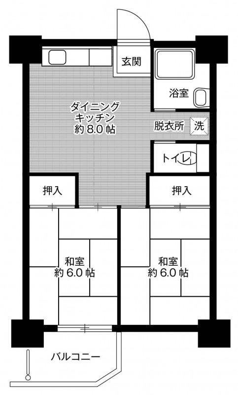 ビレッジハウス泉北栂タワー1号棟(2DK/2階)の間取り写真