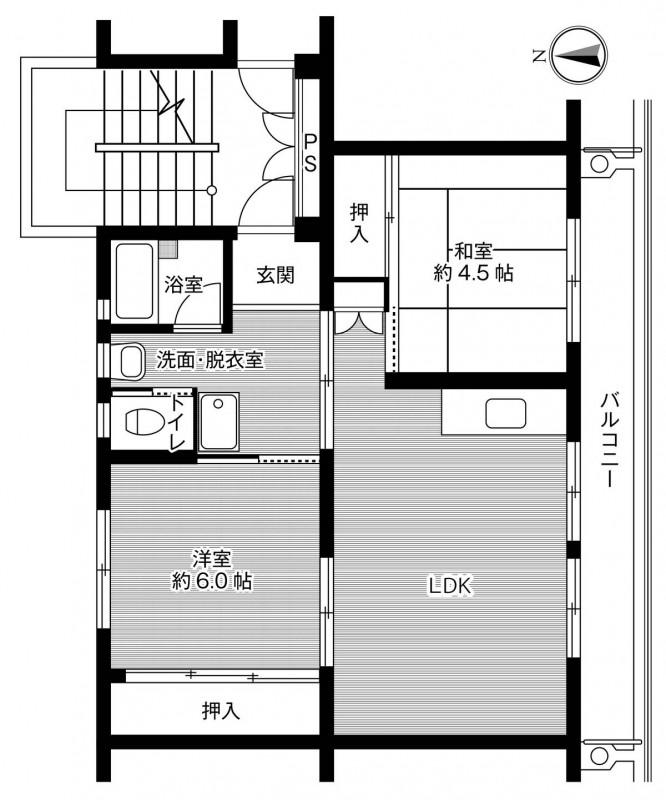 ビレッジハウス高道祖2号棟(2LDK/1階)の間取り写真