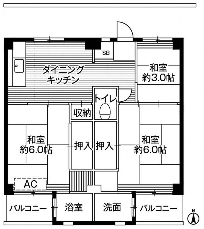 ビレッジハウス勝田4(3DK/2階)の間取り写真