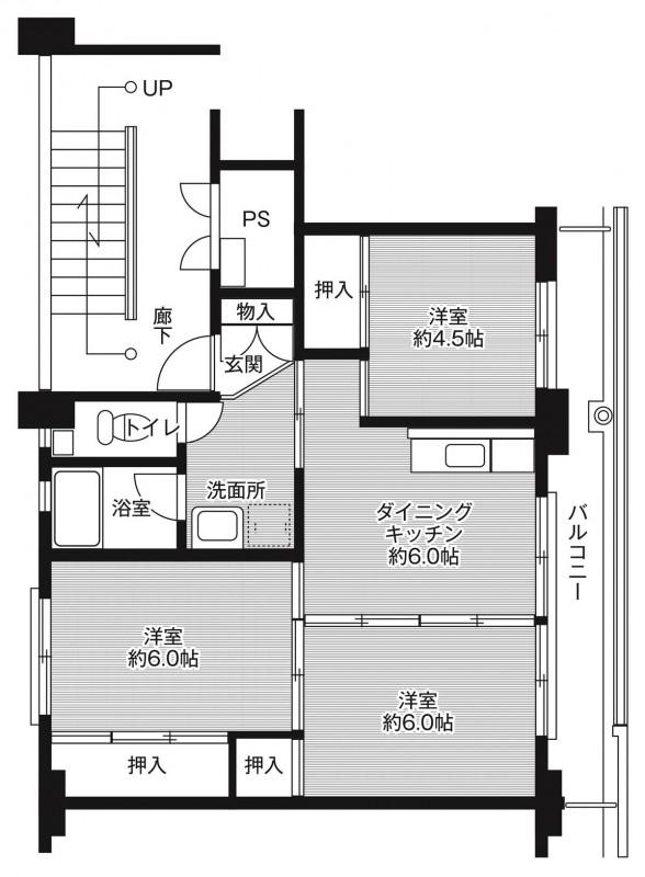 ビレッジハウス大内1号棟(3DK/5階)の間取り写真