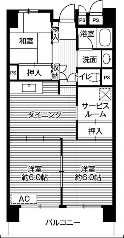ビレッジハウス成田吾妻タワー1号棟(3SDK/12階)の間取り写真