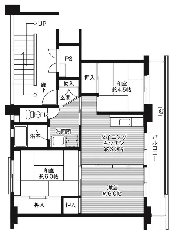 ビレッジハウス鴻田2号棟(3DK/2階)の間取り写真