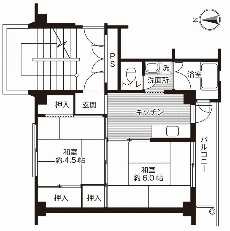 ビレッジハウス白鳥1号棟(2K/2階)の間取り写真