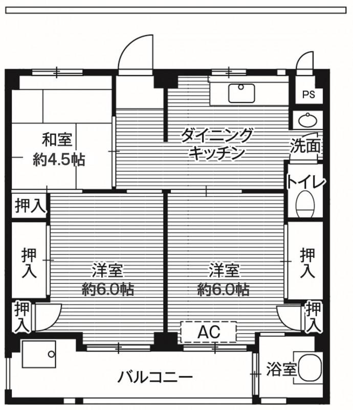 ビレッジハウス栗ケ沢5号棟(3DK/4階)の間取り写真