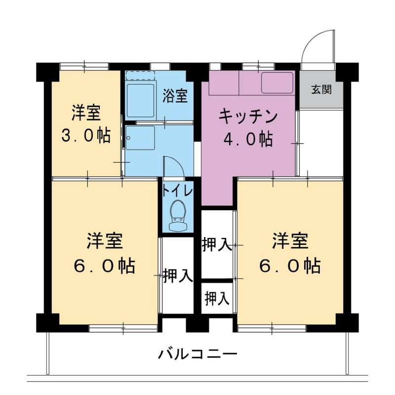 ビレッジハウス徳倉1号棟(3DK/4階)の間取り写真
