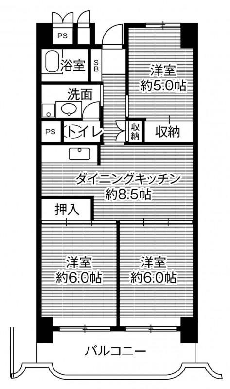 ビレッジハウス岐阜タワー1号棟(3DK/10階)の間取り写真