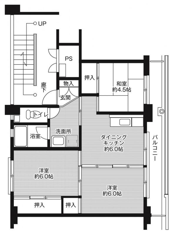 ビレッジハウス川辺Ⅰ1号棟(3DK/3階)の間取り写真