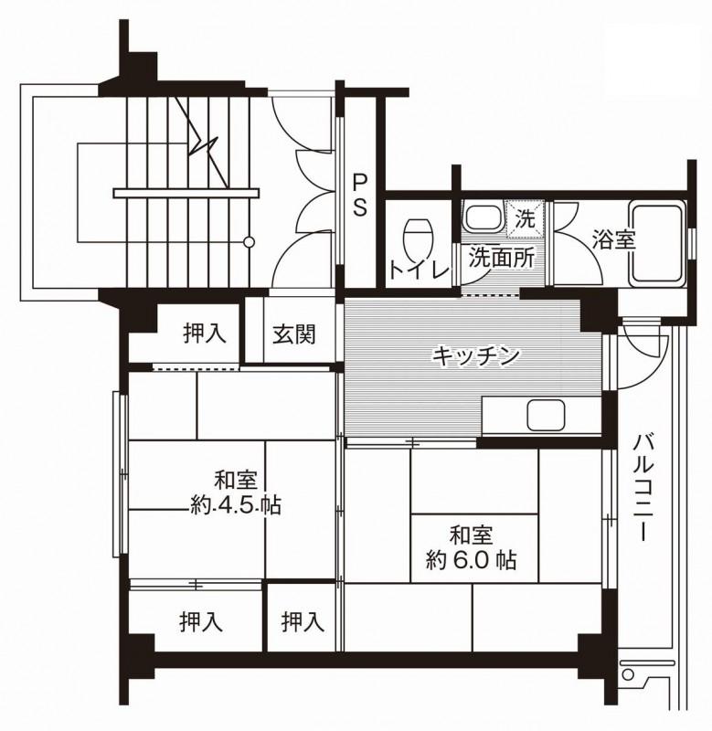 ビレッジハウス川岸1号棟(2K/1階)の間取り写真