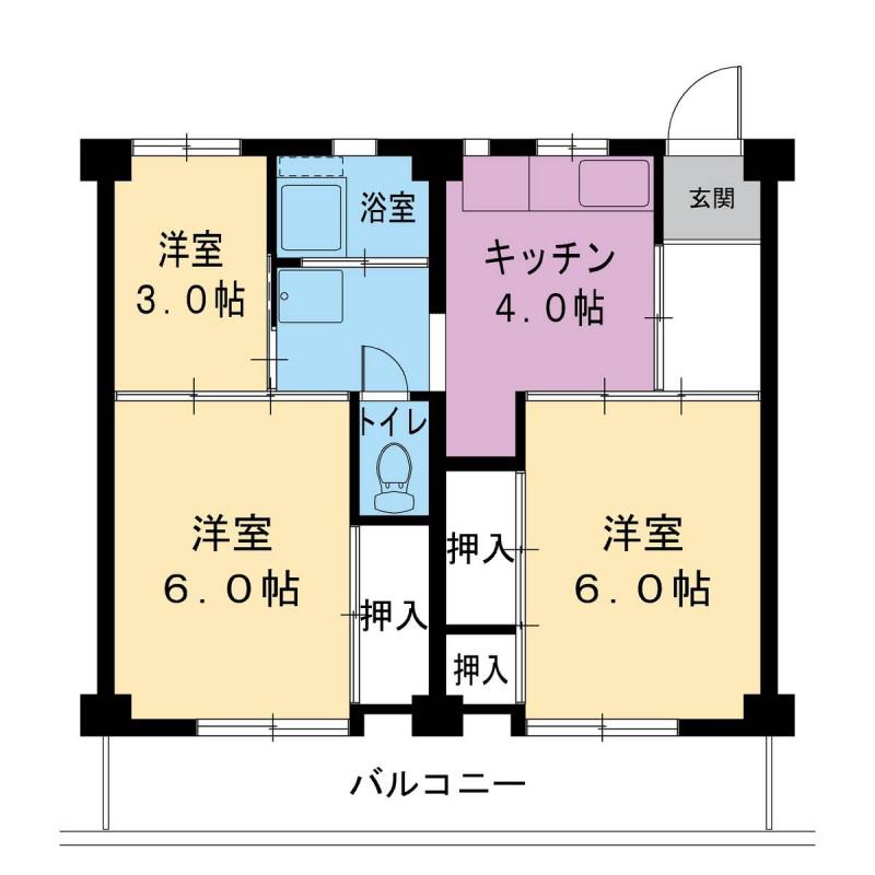 ビレッジハウス滝呂1号棟(3DK/4階)の間取り写真