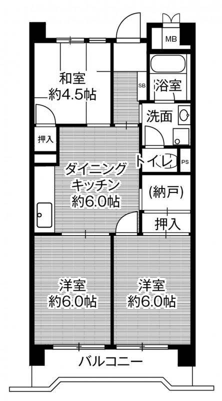 ビレッジハウス港島タワー1号棟(3DK/10階)の間取り写真