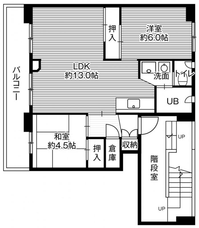 ビレッジハウス大成1号棟(2LDK/4階)の間取り写真