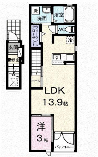 コンフォールB(1LDK/2階)の間取り写真