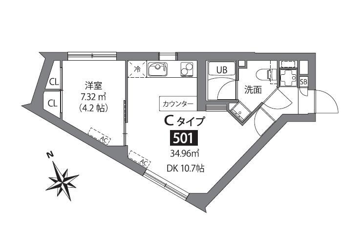 ASTILE市ケ谷(1DK/5階)の間取り写真