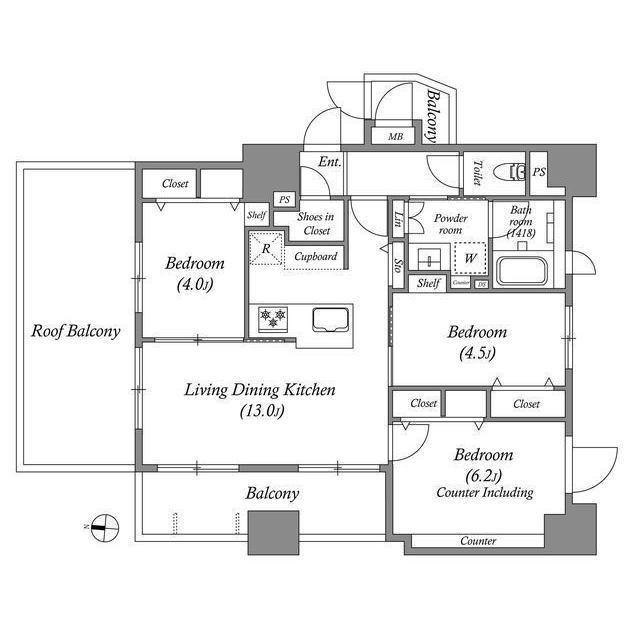 ACP RESIDENCE 中野新橋(3LDK/10階)の間取り写真