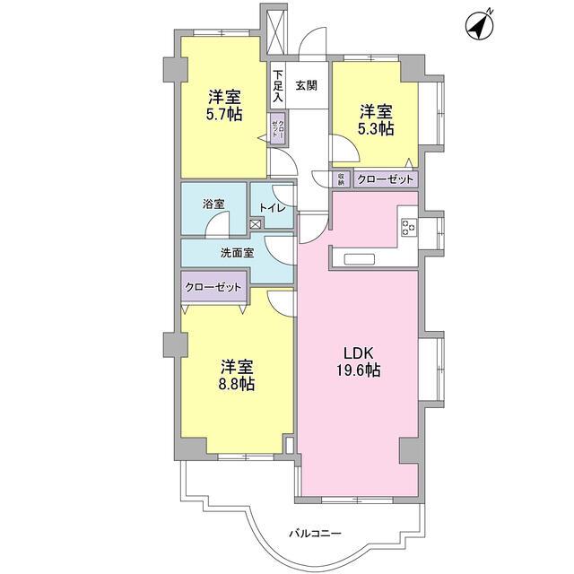 ブロンズストーン宇田川(3LDK/3階)の間取り写真