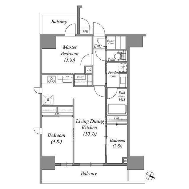 ACP RESIDENCE 浅草(2LDK/13階)の間取り写真