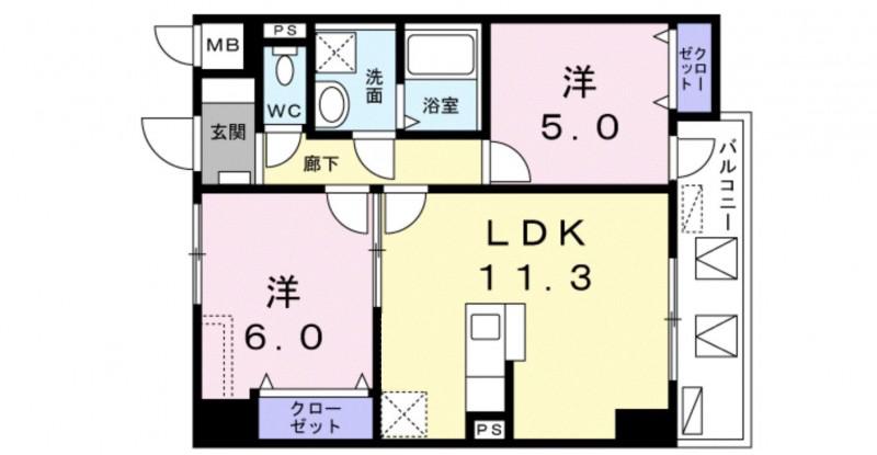 レジデンス桜樺(2LDK/8階)の間取り写真