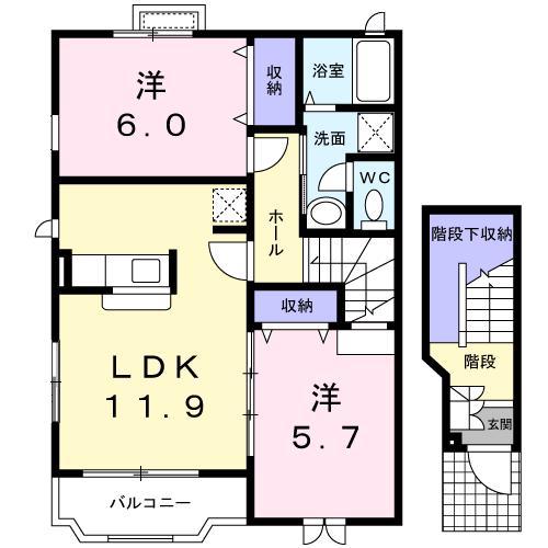 フランドミール(2LDK/2階)の間取り写真