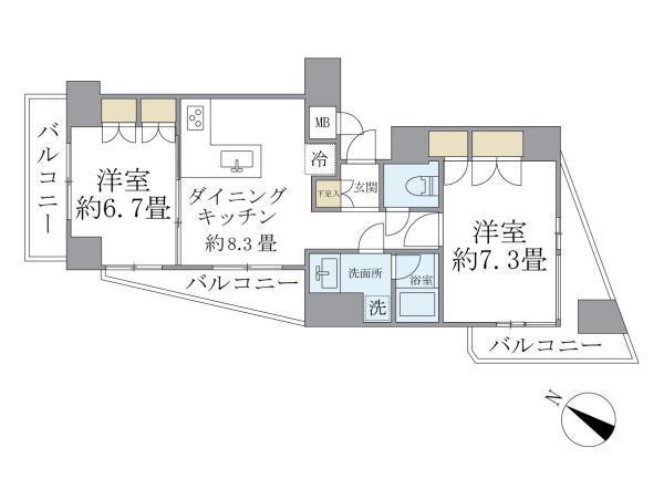 KDXレジデンス日本橋箱崎(2DK/11階)の間取り写真
