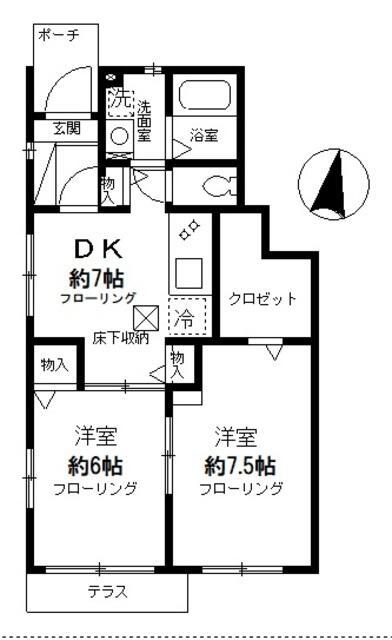 サニーヒルヒバリⅦ(2DK/1階)の間取り写真