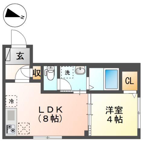 THE BASE 神明(1LDK/1階)の間取り写真