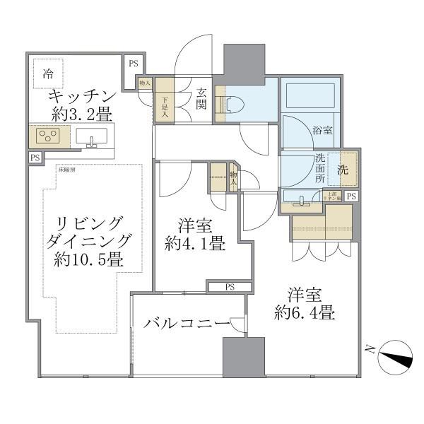 BRILLIA二番町(2LDK/7階)の間取り写真