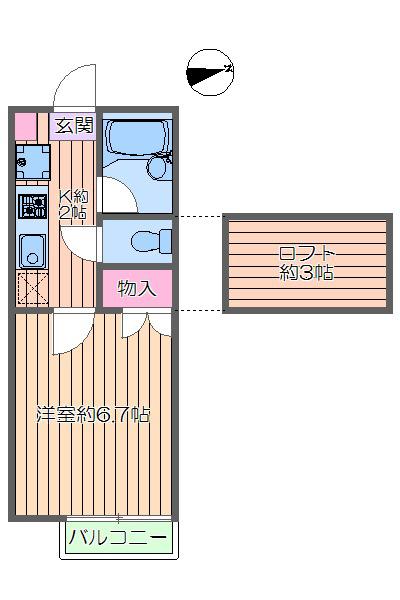 シャンブル一之江Ⅹ(1K/2階)の間取り写真