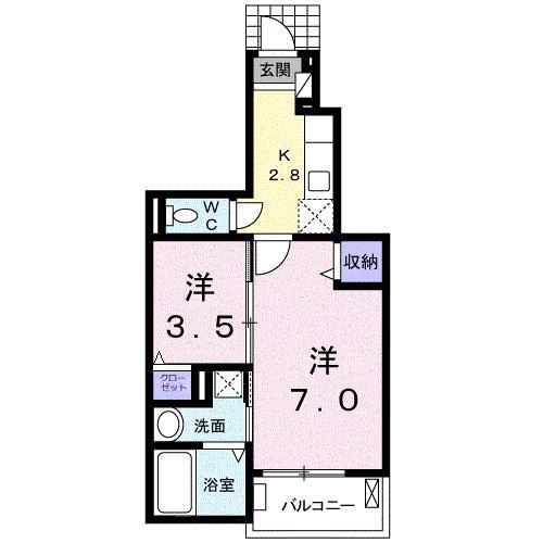 フェリーチェⅡ(1SK/1階)の間取り写真