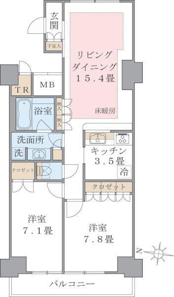 BRILLIA IST 東雲キャナルコート(2LDK/13階)の間取り写真