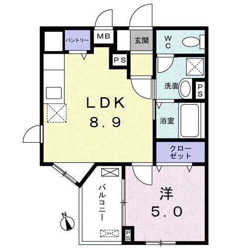 ドミール中野南台(1LDK/1階)の間取り写真