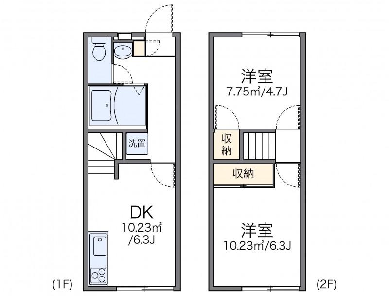 レオパレスサンクチュアリー(2DK/1階)の間取り写真
