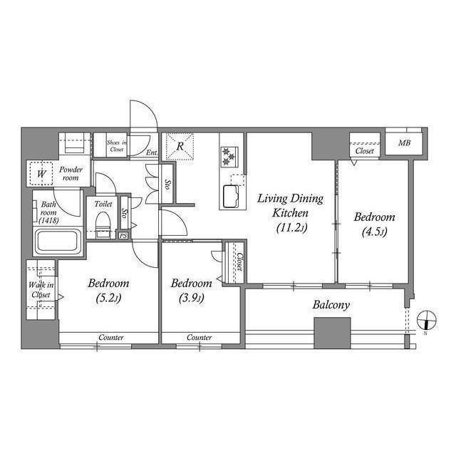 ACP RESIDENCE 中野新橋(3LDK/12階)の間取り写真