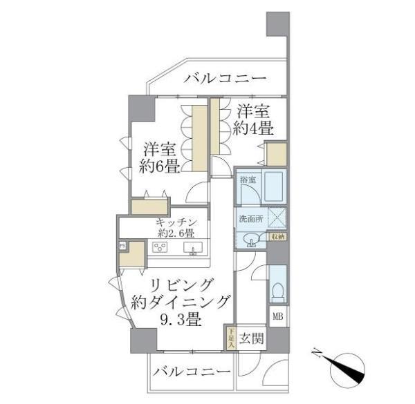 ヴィンテージ中目黒(2LDK/13階)の間取り写真