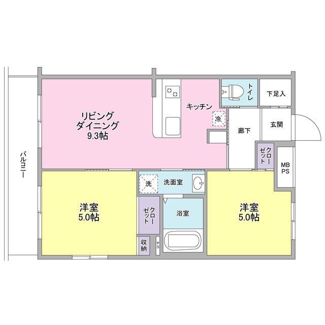 フェリオ鵜の木(2LDK/5階)の間取り写真