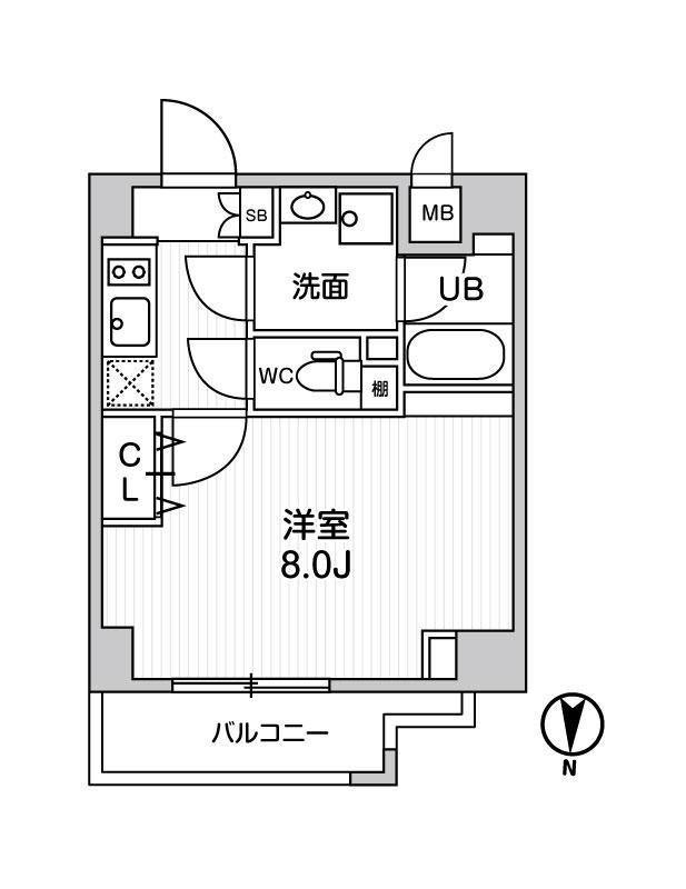ALTERNA菊川Ⅱ(1K/2階)の間取り写真