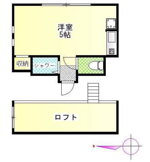 ローズハウス(ワンルーム/2階)の間取り写真