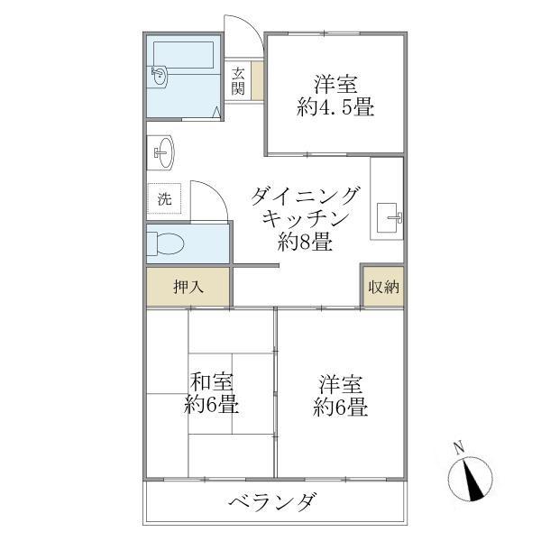 第二ハウス崔綜(3DK/1階)の間取り写真