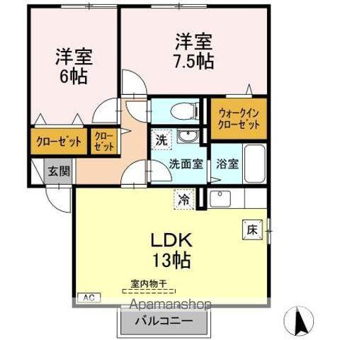 フォンテーヌ A(2LDK/1階)の間取り写真