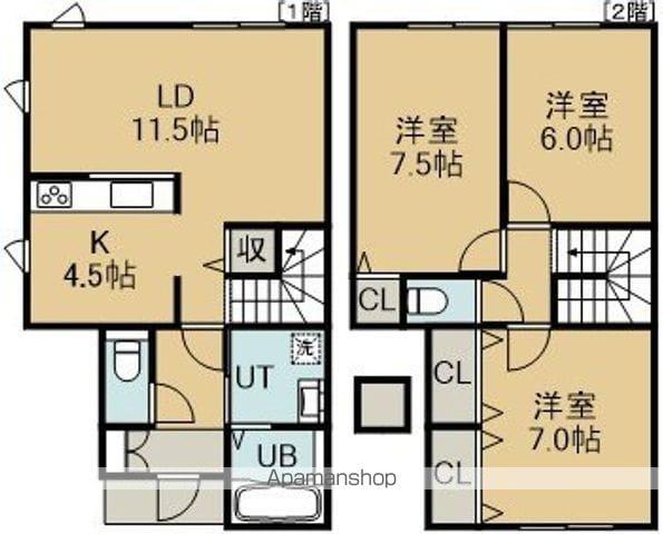 リビングタウン石川C棟(3LDK/1階)の間取り写真