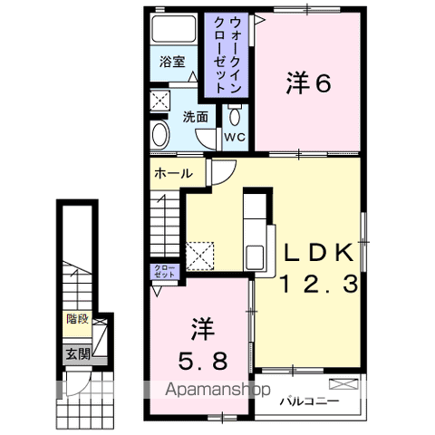 アムノスⅤ(2LDK/2階)の間取り写真